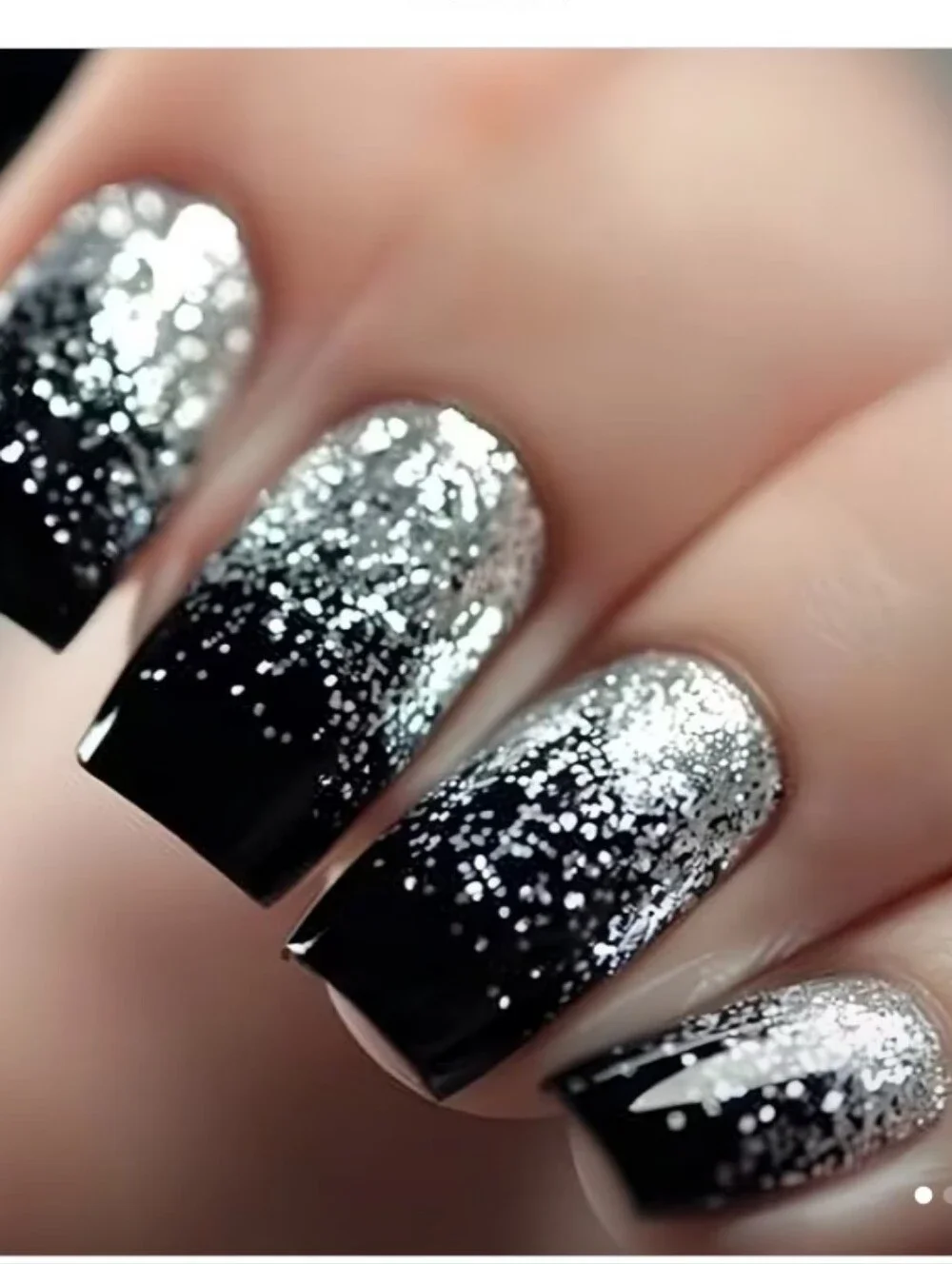 🔥3/$21 Black Press On Nails with Silver Glitter Ombre